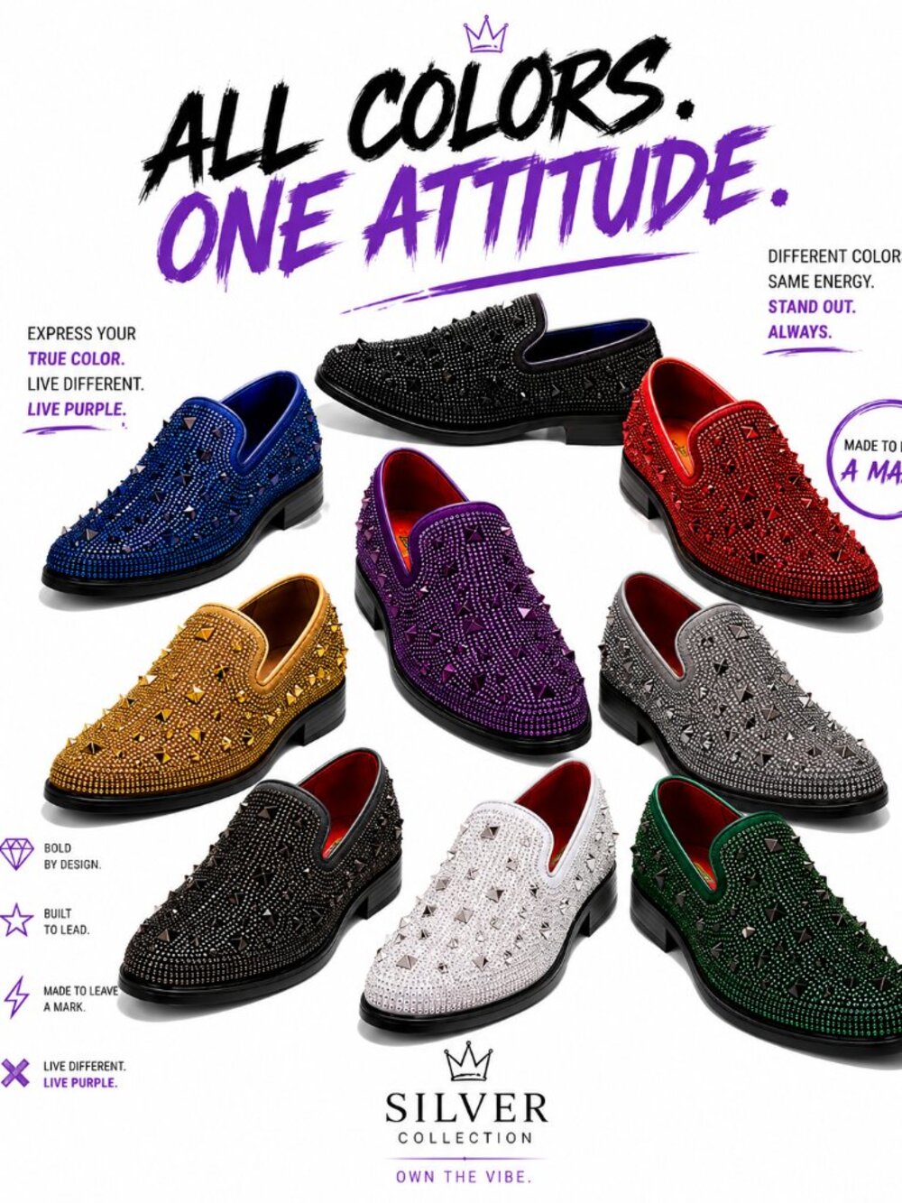 Men's Vintage Spike Dress Loafers Slip On Fashion Shoes Classic Tuxedo Dress Sho